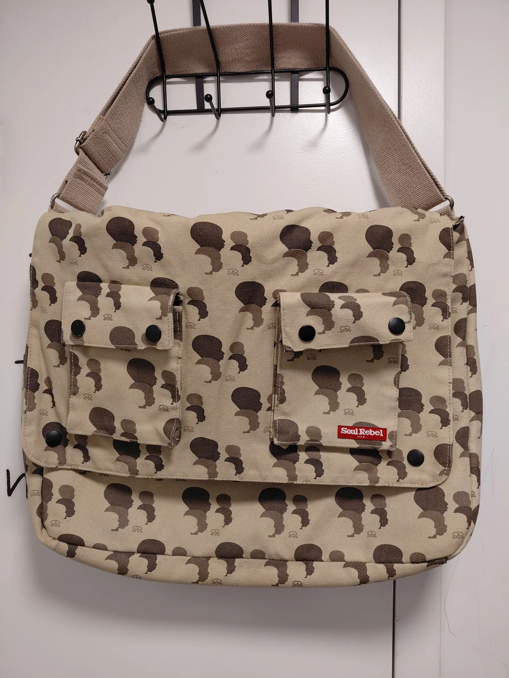 Soul Rebel Khaki Brown Patterned Canvas Messenger Bag